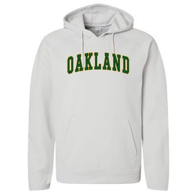 Oakland Retro Vintage Green Arched Performance Fleece Hoodie