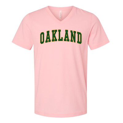 Oakland Retro Vintage Green Arched V-Neck T-Shirt