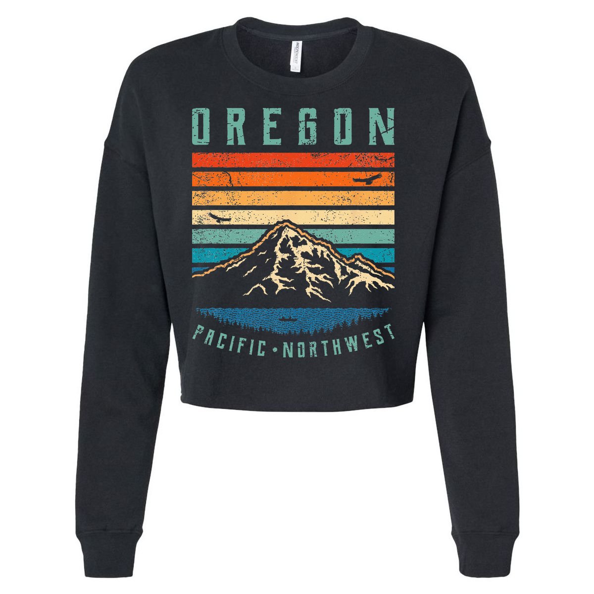 Oregon Retro Vintage Portland Home State Mountains Cropped Pullover Crew