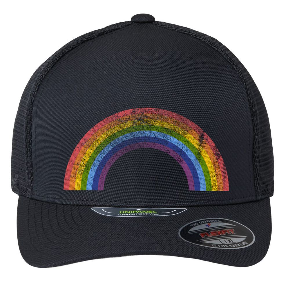 Original Rainbow Vintage Retro 80's Style Gay Pride Flexfit Unipanel Trucker Cap