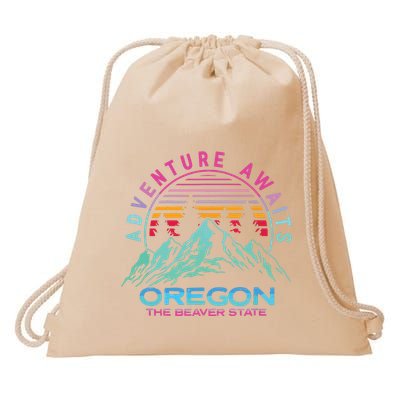 Oregon Retro Vintage Mountain Outdoors State Graphic Design Drawstring Bag
