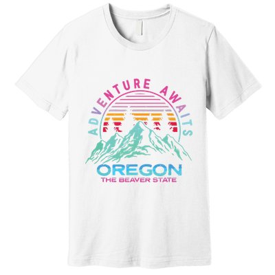 Oregon Retro Vintage Mountain Outdoors State Graphic Design Premium T-Shirt
