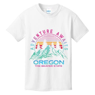 Oregon Retro Vintage Mountain Outdoors State Graphic Design Kids T-Shirt