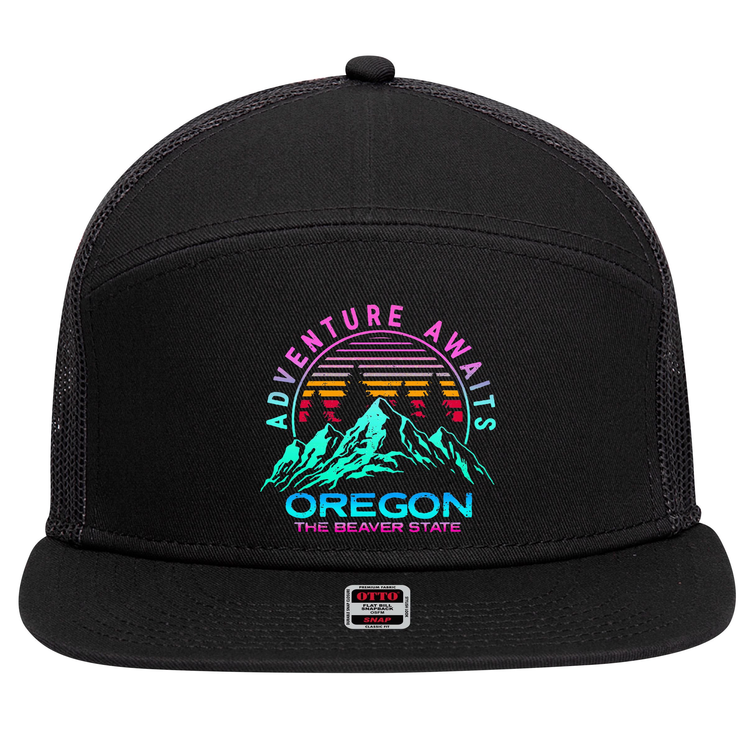 Oregon Retro Vintage Mountain Outdoors State 7 Panel Mesh Trucker Snapback Hat