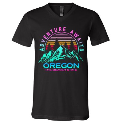 Oregon Retro Vintage Mountain Outdoors State V-Neck T-Shirt