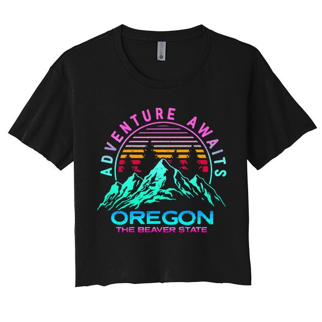 Oregon Retro Vintage Mountain Outdoors State Crop Top