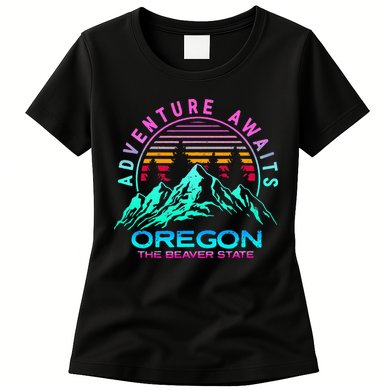 Oregon Retro Vintage Mountain Outdoors State Womens T-Shirt