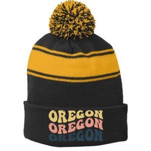 Oregon Retro Waves Stripe Pom Pom Beanie