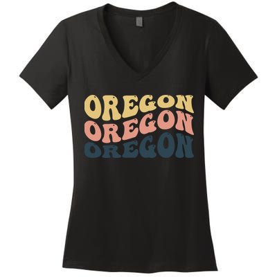 Oregon Retro Waves Women's V-Neck T-Shirt