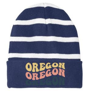 Oregon Retro Waves Striped Beanie with Solid Band