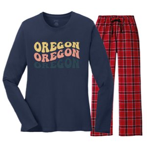 Oregon Retro Waves Women's Long Sleeve Flannel Pajama Set 