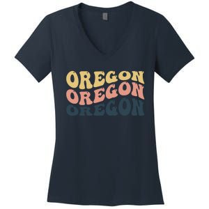 Oregon Retro Waves Women's V-Neck T-Shirt