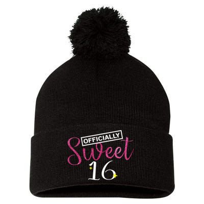 Officially Sweet 16 | Sixteenth Birthday Teen Girl Gift Pom Pom 12in Knit Beanie