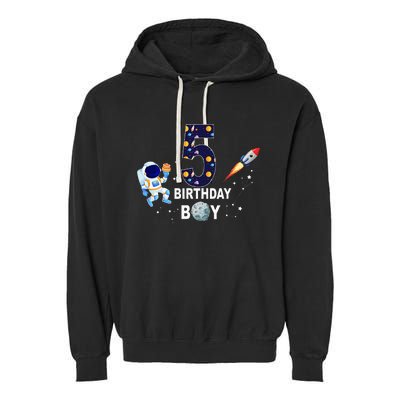 Outer Space 5th Birthday 5 Year Old Solar System Astronaut Garment-Dyed Fleece Hoodie