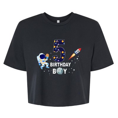 Outer Space 5th Birthday 5 Year Old Solar System Astronaut Bella+Canvas Jersey Crop Tee