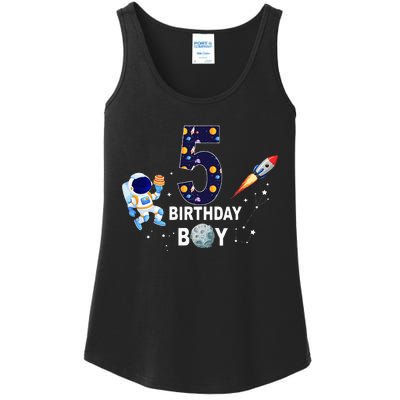 Outer Space 5th Birthday 5 Year Old Solar System Astronaut Ladies Essential Tank