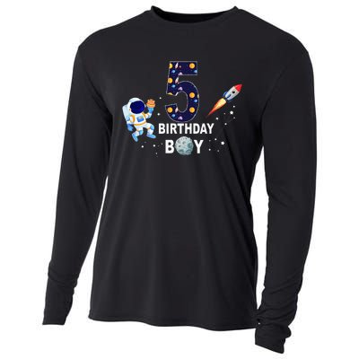 Outer Space 5th Birthday 5 Year Old Solar System Astronaut Cooling Performance Long Sleeve Crew