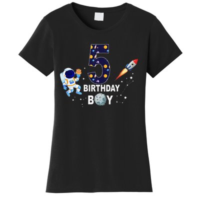 Outer Space 5th Birthday 5 Year Old Solar System Astronaut Women's T-Shirt