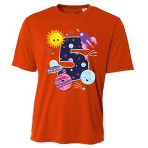 Outer Space 5 Year Old 5th Birthday Party Space Theme Cooling Performance Crew T-Shirt