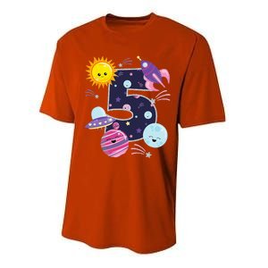 Outer Space 5 Year Old 5th Birthday Party Space Theme Performance Sprint T-Shirt