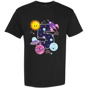 Outer Space 5 Year Old 5th Birthday Party Space Theme Garment-Dyed Heavyweight T-Shirt