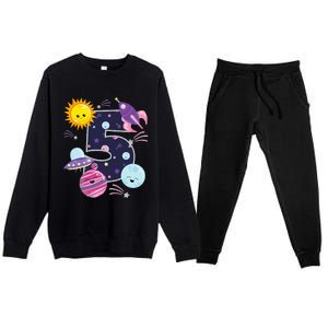 Outer Space 5 Year Old 5th Birthday Party Space Theme Premium Crewneck Sweatsuit Set