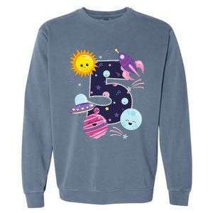 Outer Space 5 Year Old 5th Birthday Party Space Theme Garment-Dyed Sweatshirt