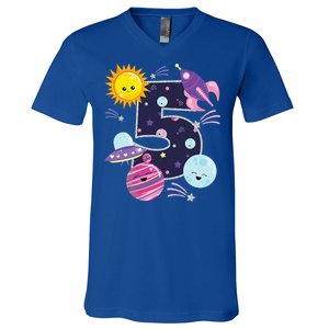 Outer Space 5 Year Old 5th Birthday Party Space Theme V-Neck T-Shirt