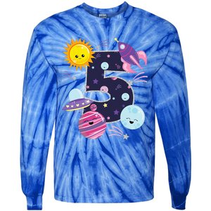 Outer Space 5 Year Old 5th Birthday Party Space Theme Tie-Dye Long Sleeve Shirt