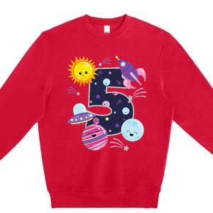 Outer Space 5 Year Old 5th Birthday Party Space Theme Premium Crewneck Sweatshirt