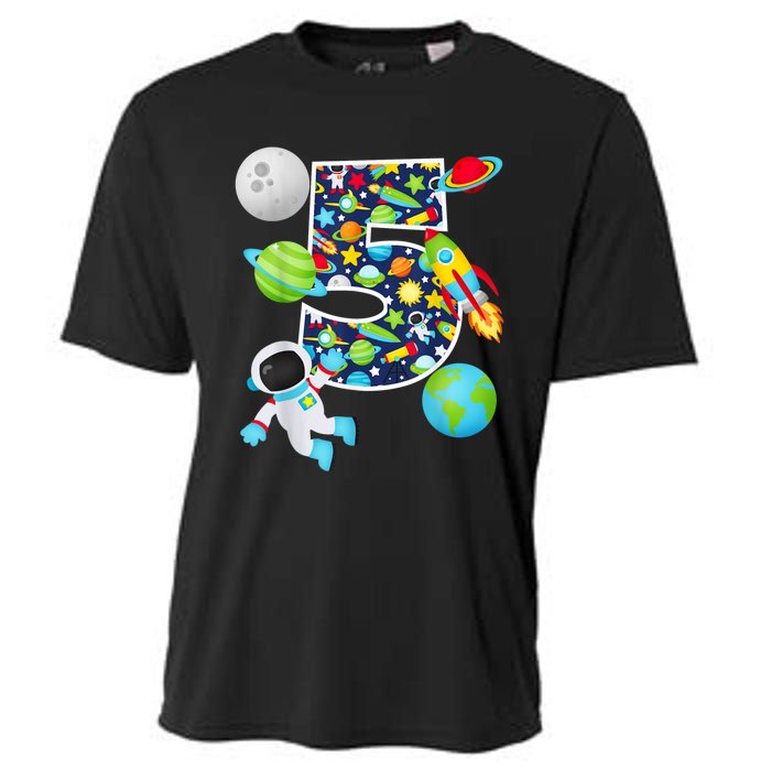 Outer Space 5 Year Old 5th Birthday Party Solar System Cooling Performance Crew T-Shirt