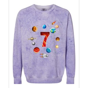 Outer Space 7 Years Old 7th Birthday Planets Astronaut Colorblast Crewneck Sweatshirt