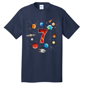 Outer Space 7 Years Old 7th Birthday Planets Astronaut Tall T-Shirt