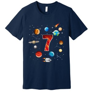 Outer Space 7 Years Old 7th Birthday Planets Astronaut Premium T-Shirt