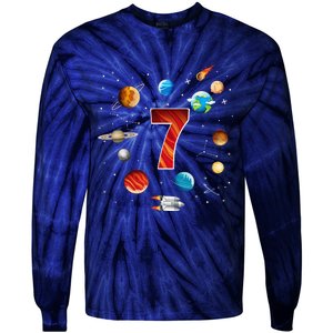 Outer Space 7 Years Old 7th Birthday Planets Astronaut Tie-Dye Long Sleeve Shirt