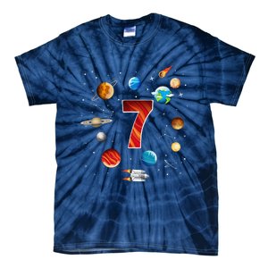 Outer Space 7 Years Old 7th Birthday Planets Astronaut Tie-Dye T-Shirt