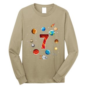 Outer Space 7 Years Old 7th Birthday Planets Astronaut Long Sleeve Shirt