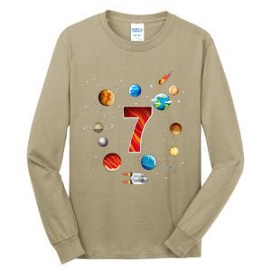 Outer Space 7 Years Old 7th Birthday Planets Astronaut Tall Long Sleeve T-Shirt