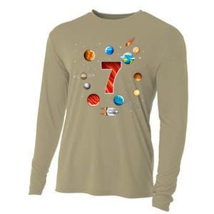 Outer Space 7 Years Old 7th Birthday Planets Astronaut Cooling Performance Long Sleeve Crew