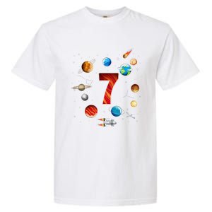 Outer Space 7 Years Old 7th Birthday Planets Astronaut Garment-Dyed Heavyweight T-Shirt