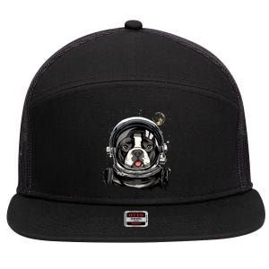 Outer Space Astronaut French Bulldog Frenchie Dog Astronomy 7 Panel Mesh Trucker Snapback Hat