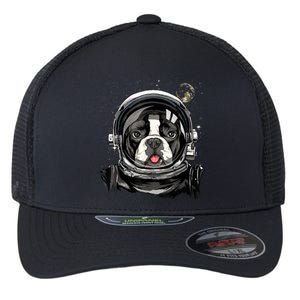 Outer Space Astronaut French Bulldog Frenchie Dog Astronomy Flexfit Unipanel Trucker Cap