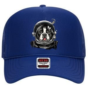 Outer Space Astronaut French Bulldog Frenchie Dog Astronomy High Crown Mesh Back Trucker Hat