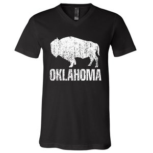 Oklahoma S.T.A.Te. And American Buffalo Bison V-Neck T-Shirt