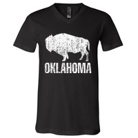 Oklahoma S.T.A.Te. And American Buffalo Bison V-Neck T-Shirt