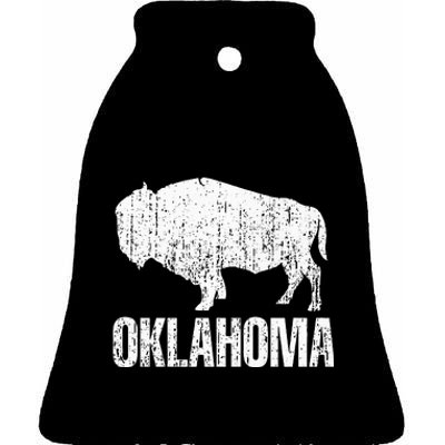 Oklahoma S.T.A.Te. And American Buffalo Bison Ceramic Bell Ornament