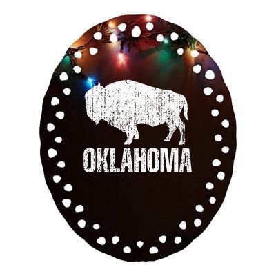 Oklahoma S.T.A.Te. And American Buffalo Bison Ceramic Oval Ornament