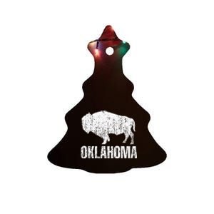 Oklahoma S.T.A.Te. And American Buffalo Bison Ceramic Tree Ornament