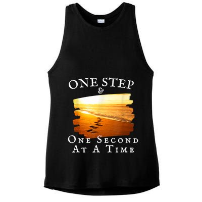 One Step And One Second At A Time Faith In God Ladies PosiCharge Tri-Blend Wicking Tank