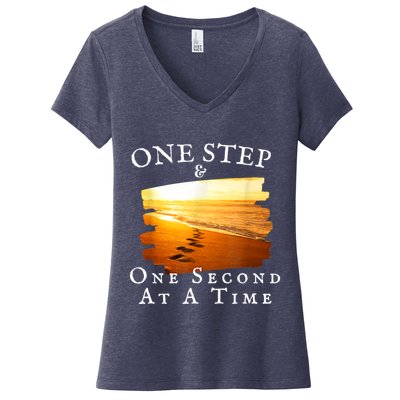 One Step And One Second At A Time Faith In God Women's V-Neck T-Shirt